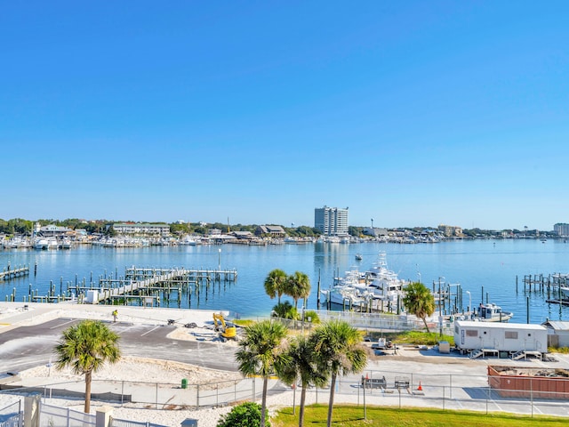 dock area featuring a water view