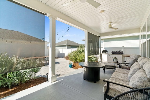 view of patio with ceiling fan and exterior kitchen