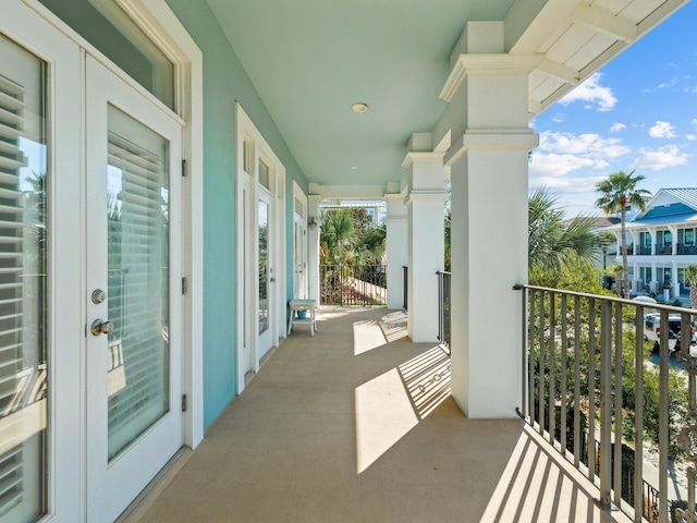 balcony featuring french doors