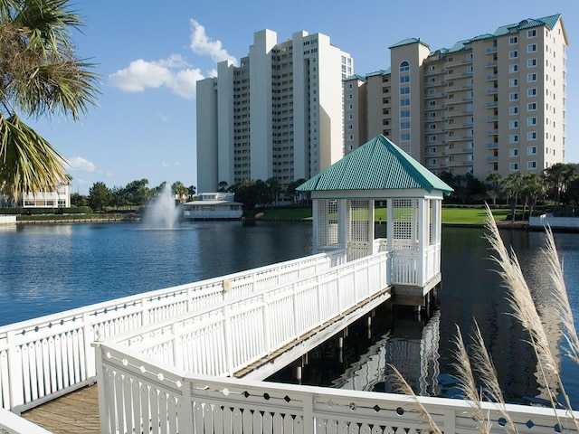 dock area with a water view