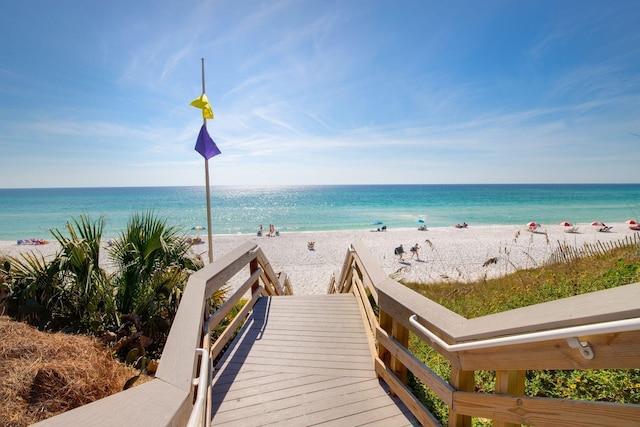 property view of water featuring a beach view