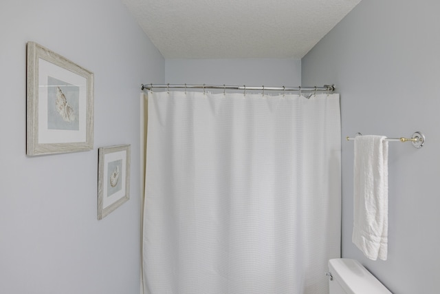 bathroom with toilet and a textured ceiling