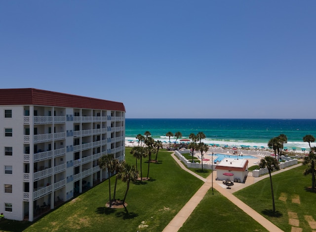 property view of water featuring a view of the beach