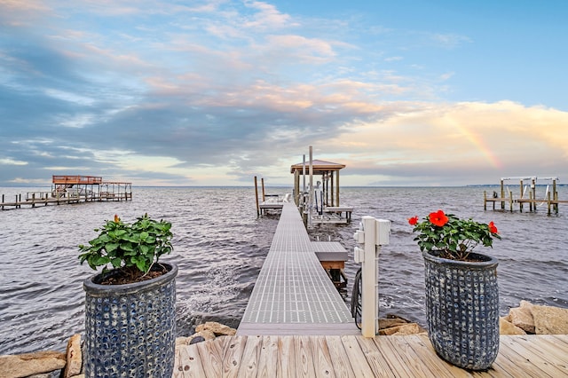 view of dock featuring a water view