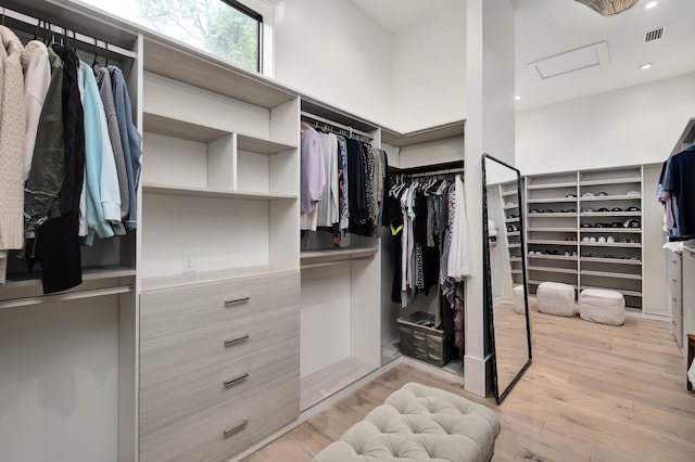 walk in closet featuring light hardwood / wood-style floors