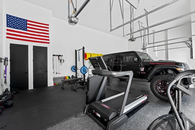 garage with a garage door opener