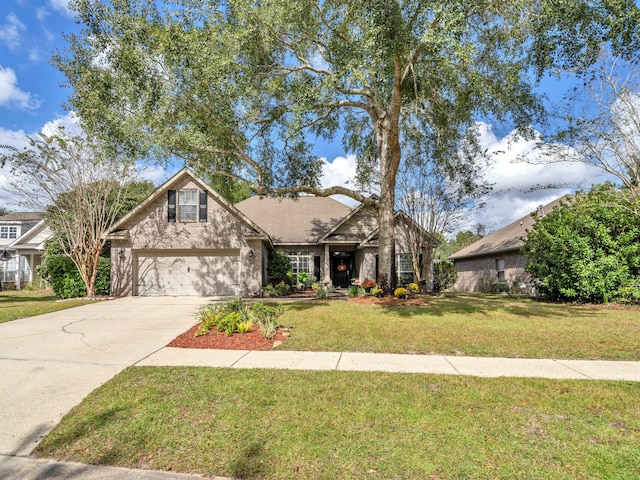 view of front facade featuring a garage and a front lawn