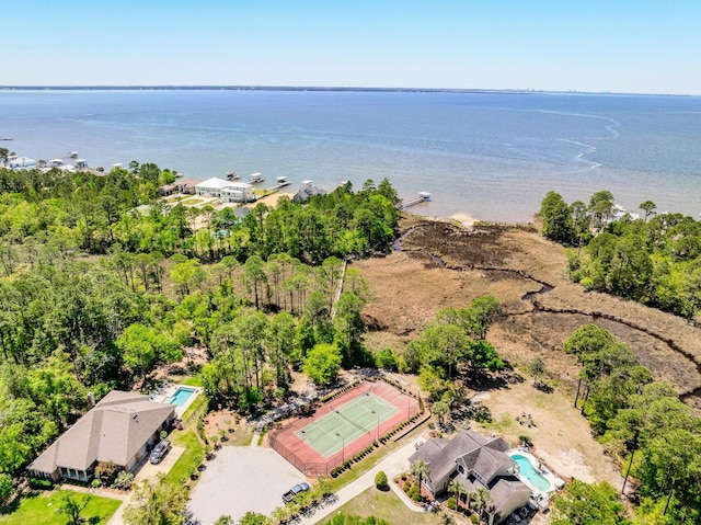 aerial view with a water view