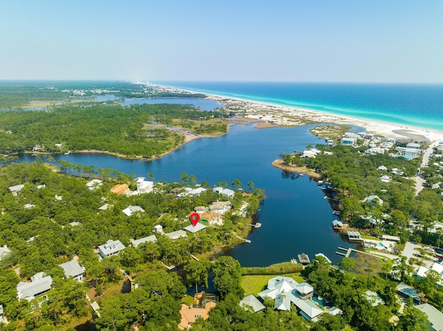 aerial view featuring a water view