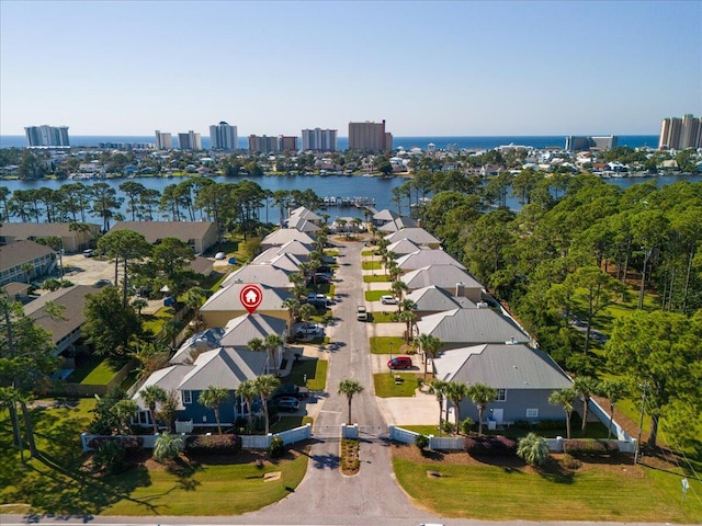 bird's eye view featuring a water view