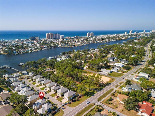 bird's eye view featuring a water view