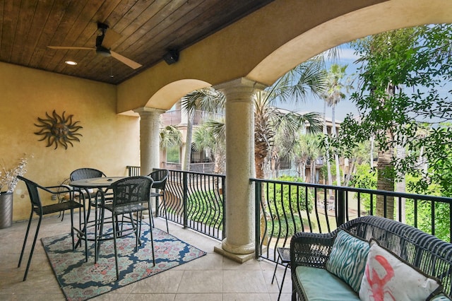 balcony with ceiling fan