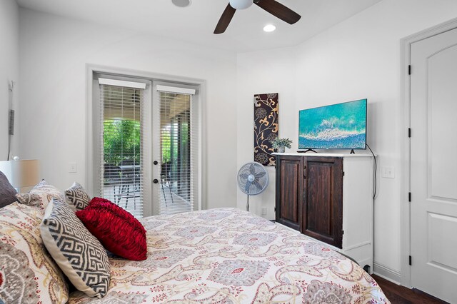 215 Rue St, Tropez, Miramar Beach, FL 32550 - bedroom featuring dark wood-style flooring, access to exterior, recessed lighting, french doors, and a ceiling fan