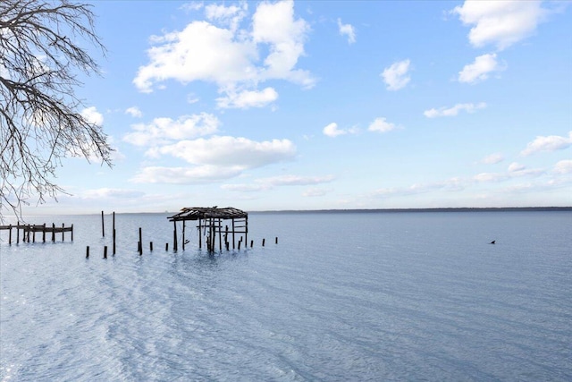 view of dock with a water view