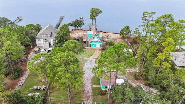 bird's eye view featuring a water view