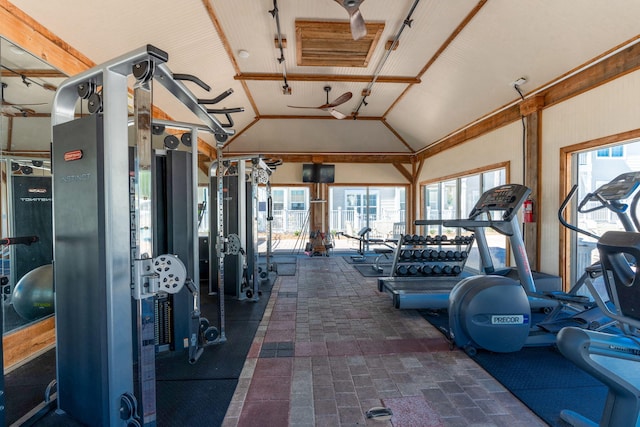 workout area featuring vaulted ceiling