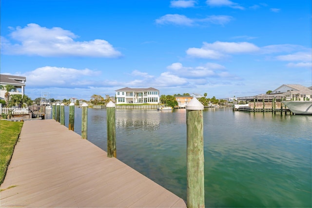 dock area with a water view