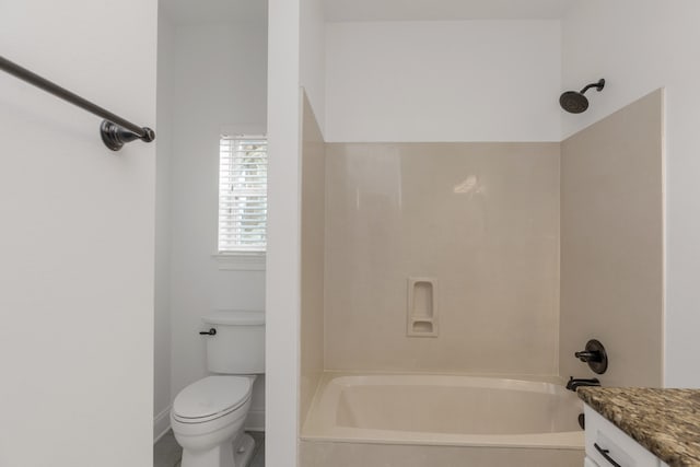 full bathroom with vanity, toilet, and shower / bathtub combination