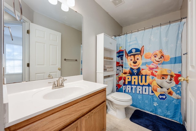 706 Brock Ave, Crestview, FL 32539 - bathroom with vanity, tile patterned floors, toilet, and curtained shower