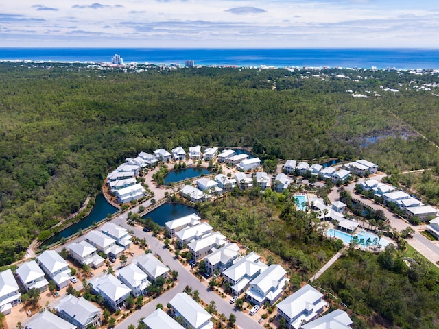 aerial view featuring a water view