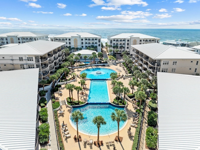 aerial view with a water view