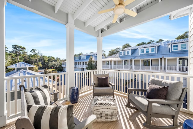 balcony with ceiling fan