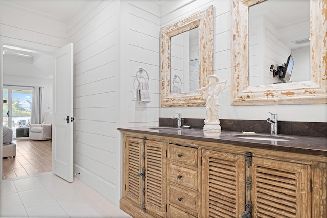 4639 Destiny Way, Destin, FL 32541 - full bath featuring wooden walls, tile patterned flooring, and double vanity