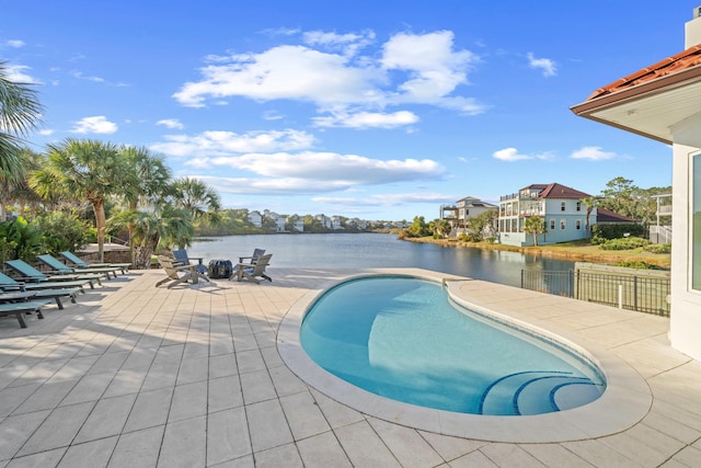 4639 Destiny Way, Destin, FL 32541 - swimming pool with a water view, a patio, and fence