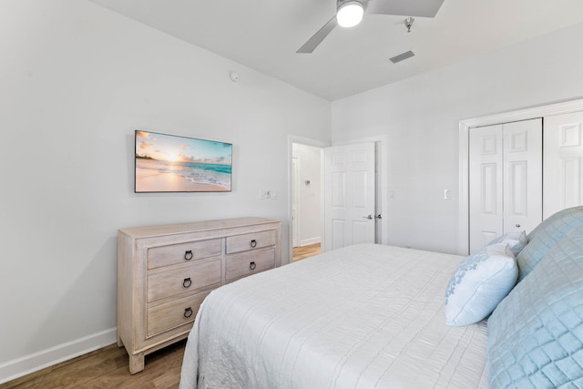 10343 E County Highway 30a Unit 316, Seacrest, FL 32461 - bedroom with wood finished floors, baseboards, a closet, and a ceiling fan
