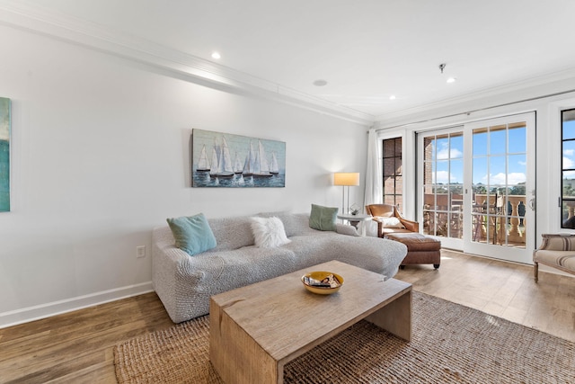 10343 E County Highway 30a Unit 316, Seacrest, FL 32461 - living area featuring ornamental molding, wood finished floors, baseboards, and recessed lighting