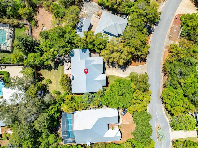 aerial view of a pool area