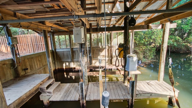 dock area with a water view