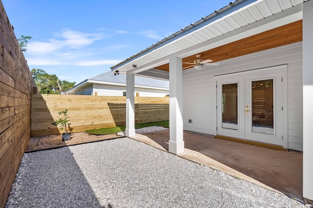 view of patio / terrace with french doors and ceiling fan