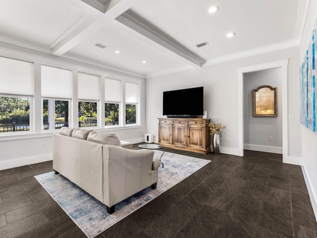 968 Don Bishop Rd, Santa Rosa Beach, FL 32459 - living area featuring plenty of natural light, beam ceiling, crown molding, recessed lighting, and baseboards