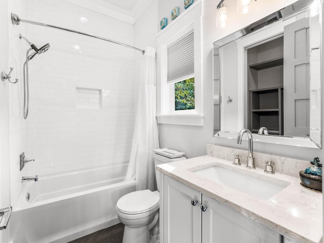 968 Don Bishop Rd, Santa Rosa Beach, FL 32459 - bathroom featuring shower / bath combination with curtain, vanity, and toilet