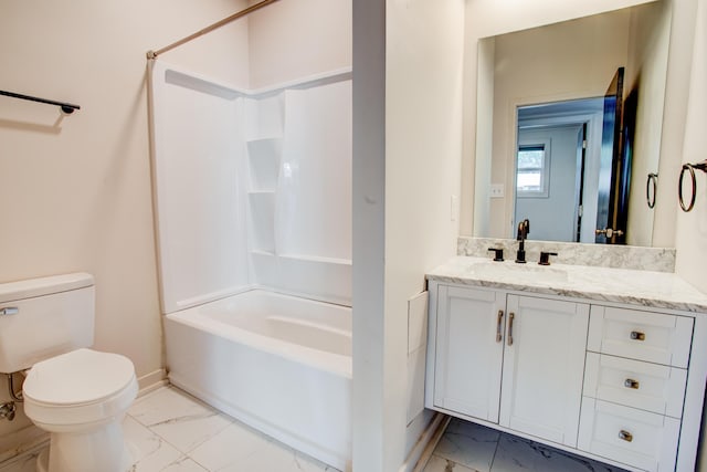 full bathroom featuring shower / bathing tub combination, vanity, and toilet