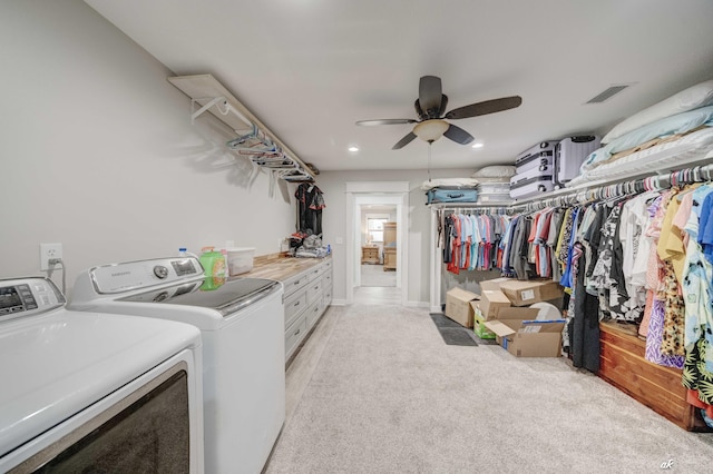 248 Sukoshi Dr, Panama City, FL 32404 - laundry room featuring separate washer and dryer, light carpet, a ceiling fan, and recessed lighting