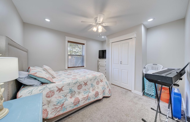248 Sukoshi Dr, Panama City, FL 32404 - bedroom featuring a closet, carpet floors, a ceiling fan, recessed lighting, and baseboards