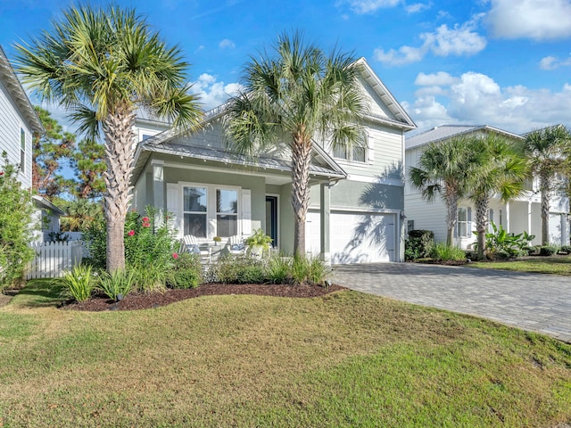 view of front of house with a garage and a front lawn