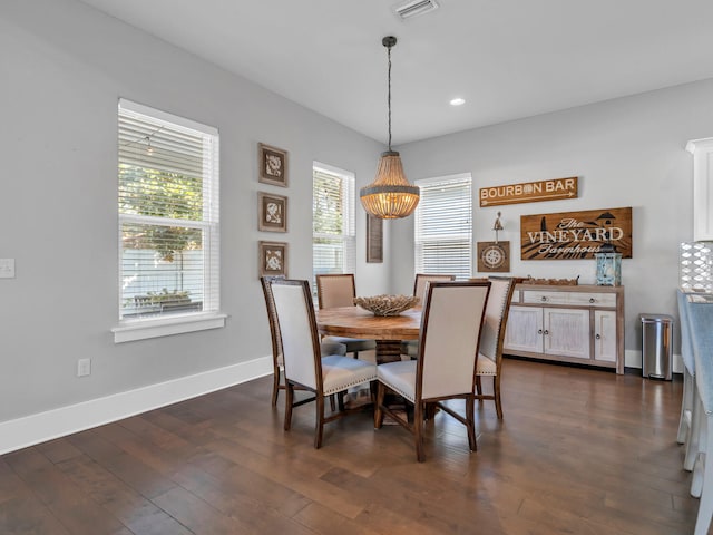 dining area featuring a wealth of natural light and dark hardwood / wood-style floors