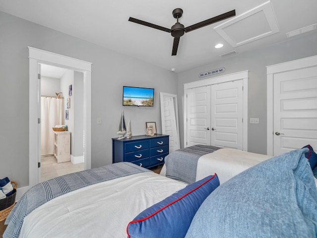 bedroom with a closet and ceiling fan