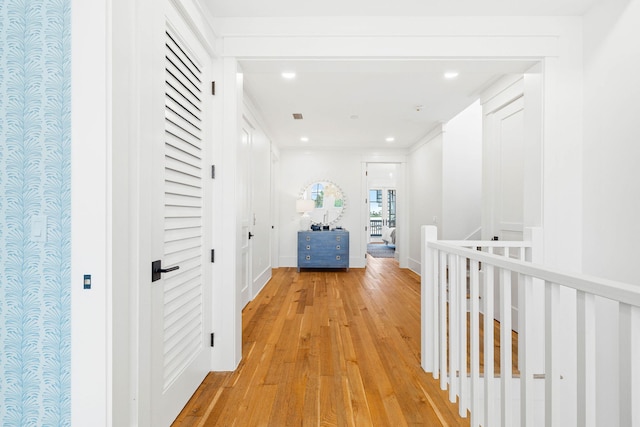 48 Paradise By The Sea Blvd, Inlet Beach, FL 32461 - hall featuring light wood-style floors, recessed lighting, an upstairs landing, and baseboards