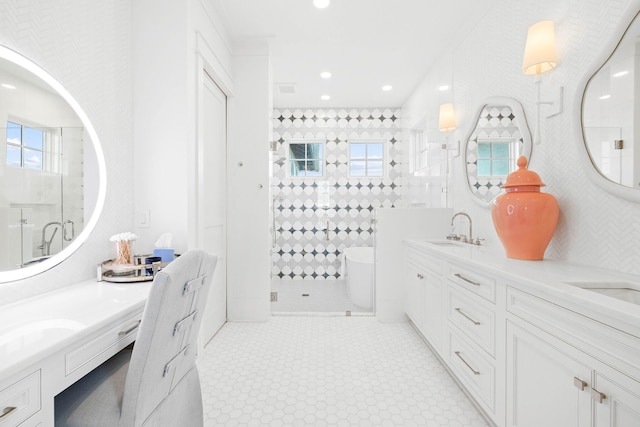 48 Paradise By The Sea Blvd, Inlet Beach, FL 32461 - full bathroom with walk in shower, plenty of natural light, double vanity, and recessed lighting