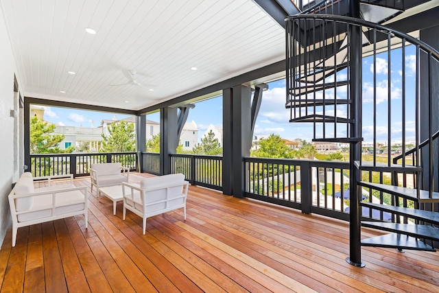 wooden terrace with ceiling fan