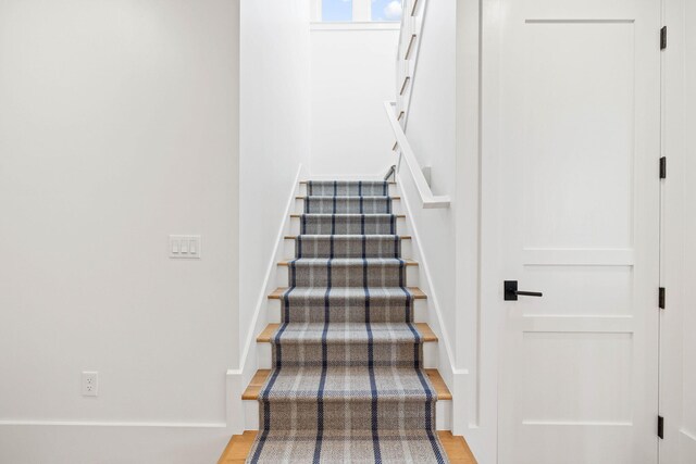 staircase featuring wood-type flooring