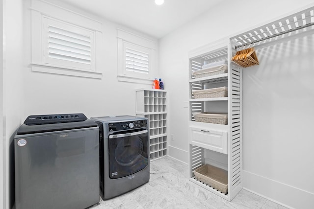 48 Paradise By The Sea Blvd, Inlet Beach, FL 32461 - washroom with washing machine and clothes dryer, marble look tiles, baseboards, and recessed lighting