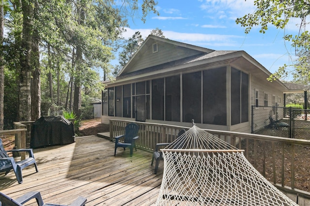 182 Pisces Dr, Santa Rosa Beach, FL 32459 - wooden terrace featuring a sunroom