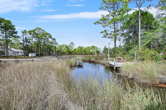 view of water feature with a boat dock