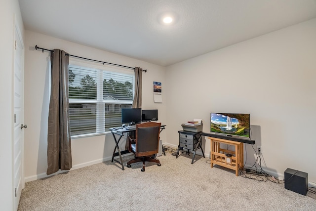 view of carpeted home office