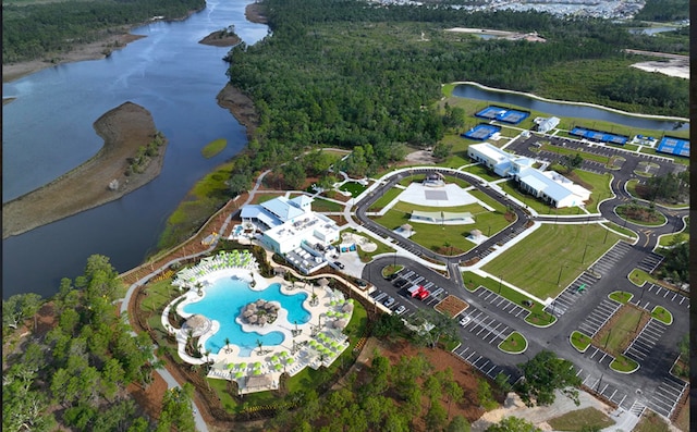 aerial view with a water view